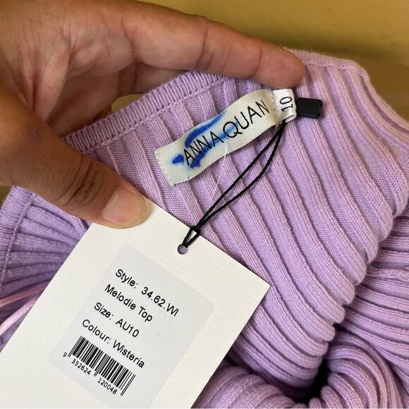 Anna Quan Melodie Off Shoulder Ribbed Knit Top in Wisteria - Picture 9 of 10